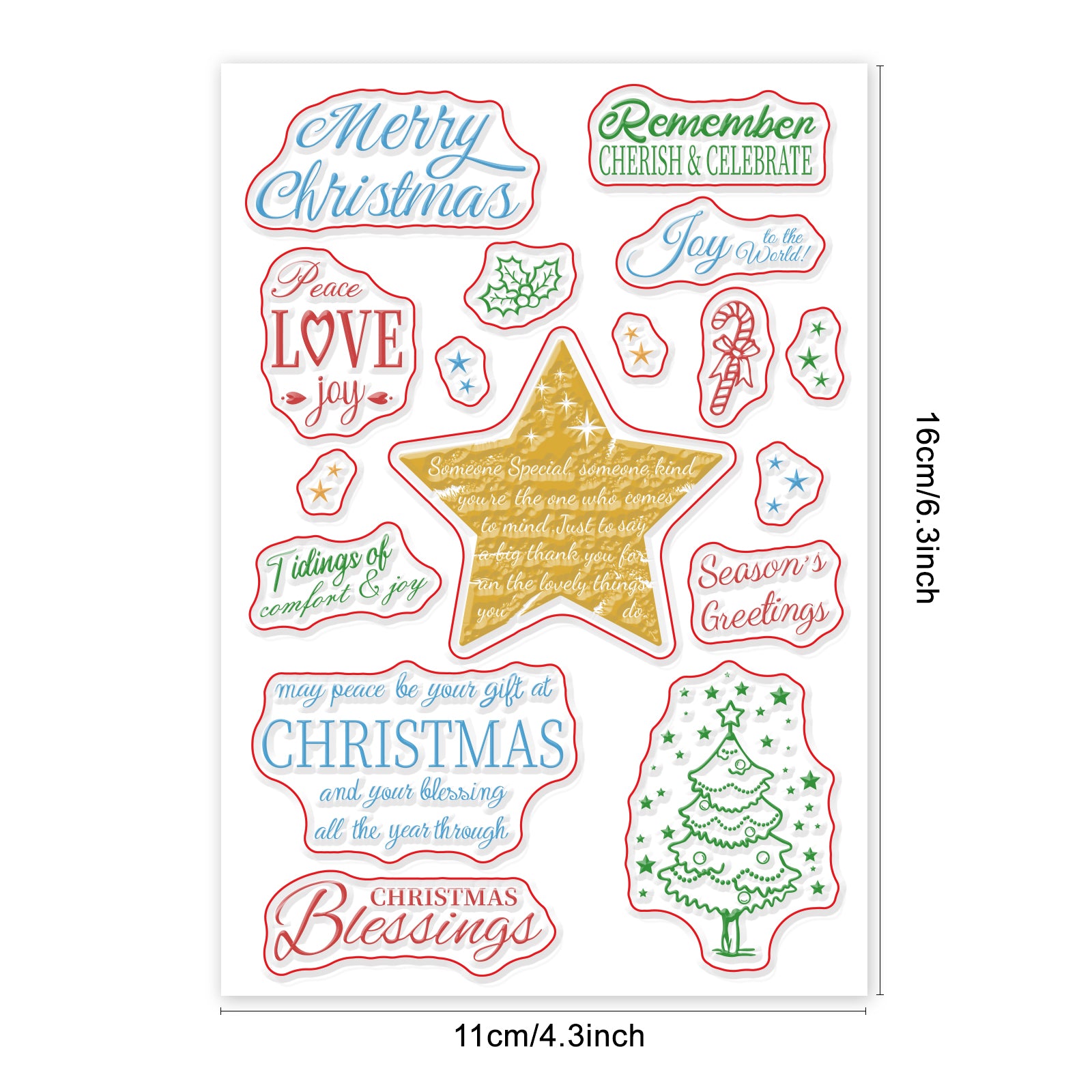 GLOBLELAND Christmas Silicone Stamp Seal for Card Making Decoration and DIY Scrapbooking, Christmas Themed Pattern, Stars, Blessings