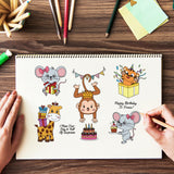 Globleland Animals Celebrate Birthday, Mouse, Tiger, Cake, Gift Balloon Clear Silicone Stamp Seal for Card Making Decoration and DIY Scrapbooking