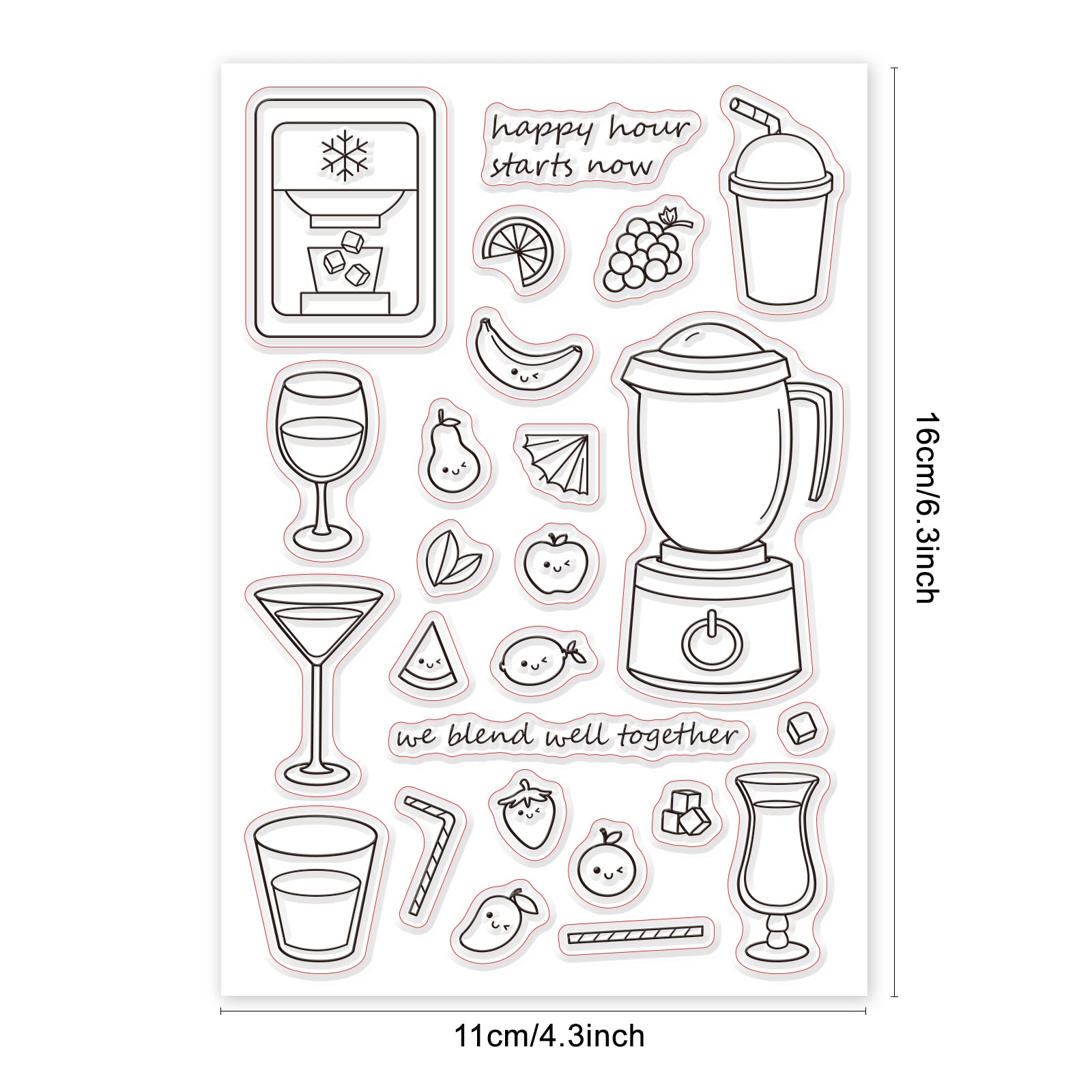 Globleland Ice Maker, Cup, Lemon Slices, Grapes, Bananas, Pears, Watermelon, Lemons, Strawberries, Straws, Mangoes, Oranges, Ice Cubes, Juicer Clear Stamps Silicone Stamp Seal for Card Making Decoration and DIY Scrapbooking