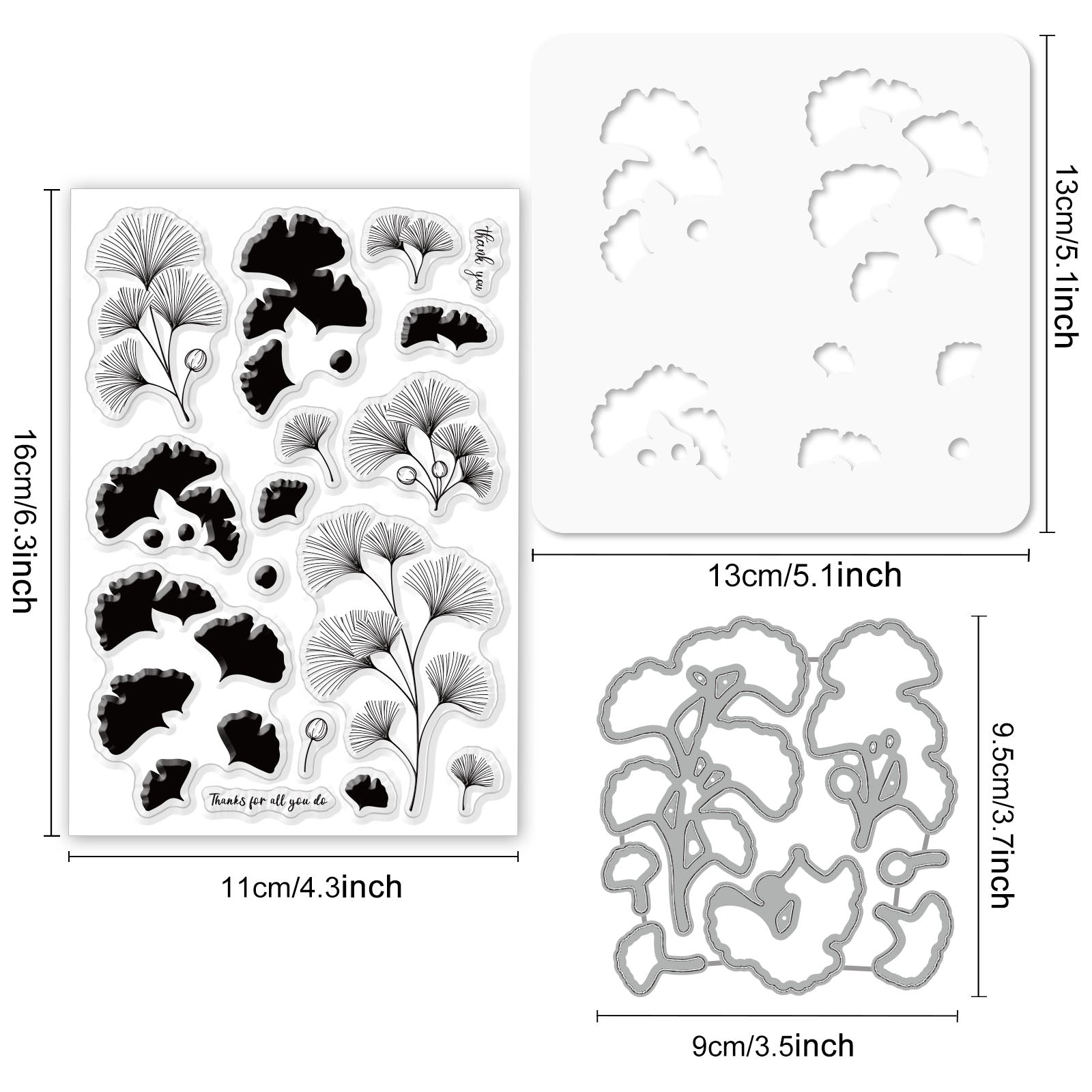 Globleland Ginkgo Biloba, Leaf, Cutting Dies, Painting Stencils and Silicone Clear Stamps Set, for DIY Scrapbooking/Photo Album, Decorative Embossing DIY Paper Card