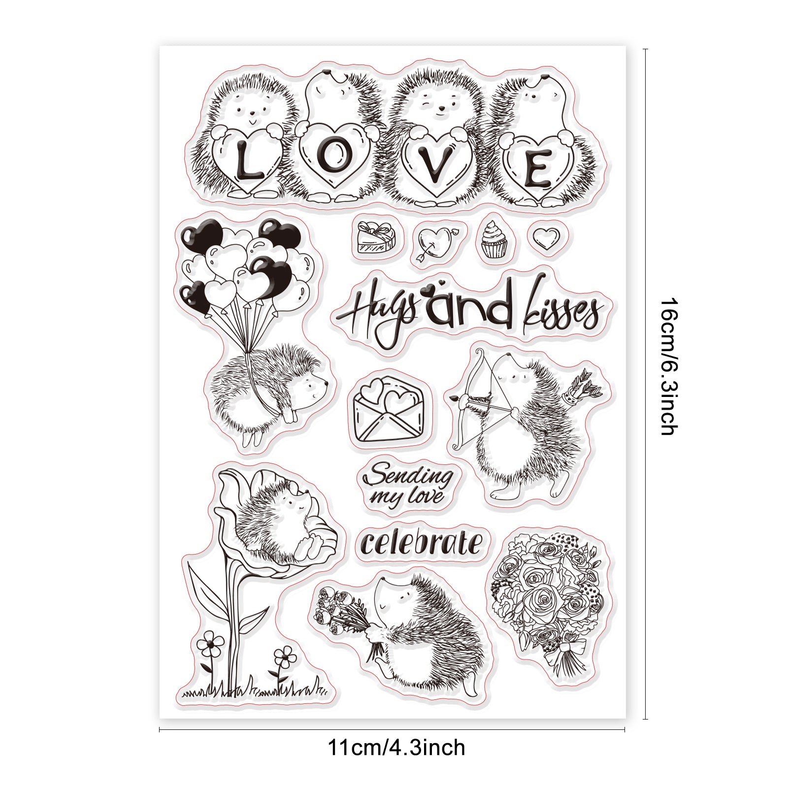 Globleland Clear Stamps Silicone Stamp Seal for Card Making Decoration and DIY Scrapbooking, Including Hedgehog, Valentine