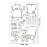 Globleland Small Animal Artist, Bear with Drawing Board, Rabbit with Paintbrush, Sticky Note Stamp, Art Tool Stamp Clear Silicone Stamp Seal for Card Making Decoration and DIY Scrapbooking