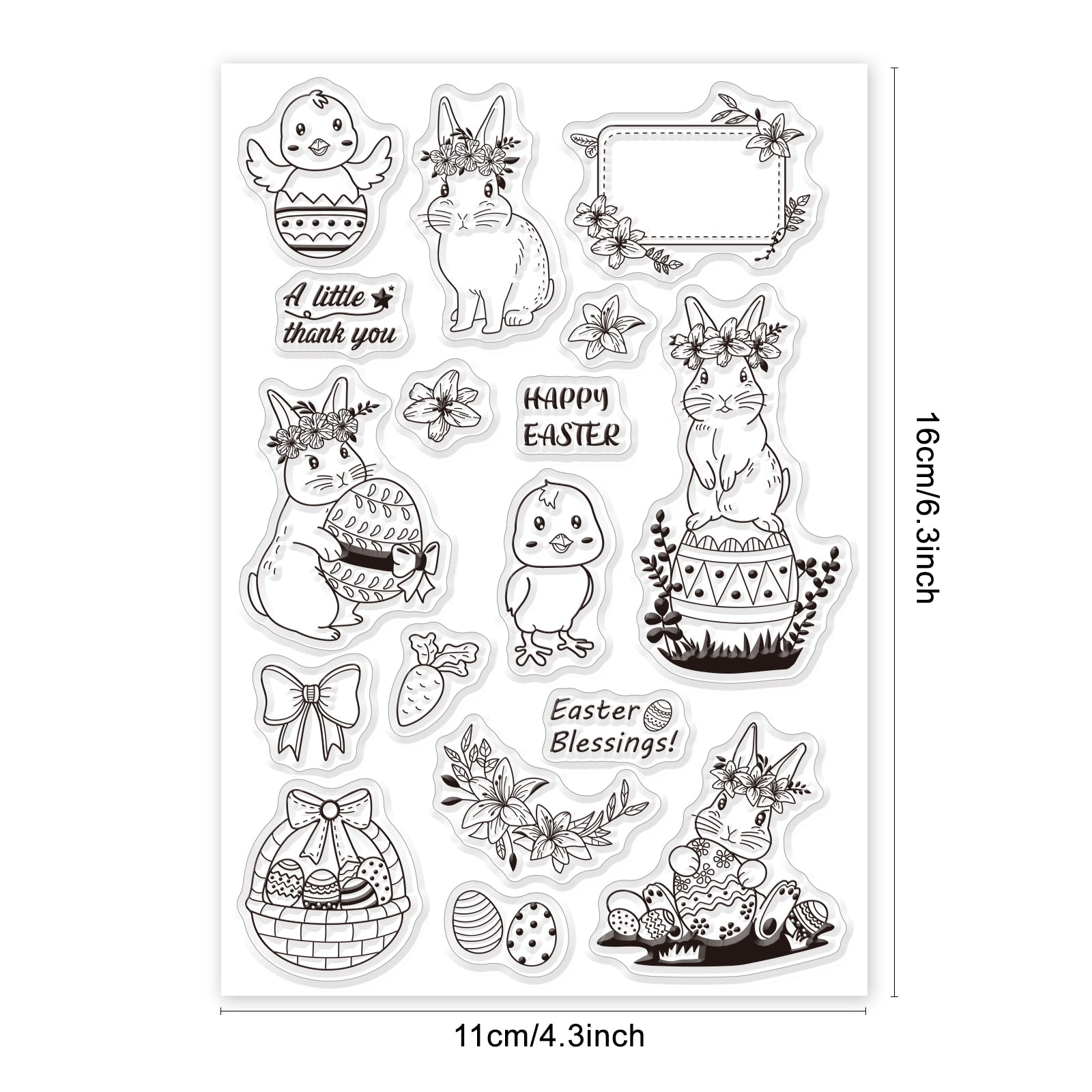 Globleland Clear Silicone Stamp Seal for Card Making Decoration and DIY Scrapbooking, Includes Easter Bunnies, Chicks, Lilies, Easter Eggs, Carrots, Bows