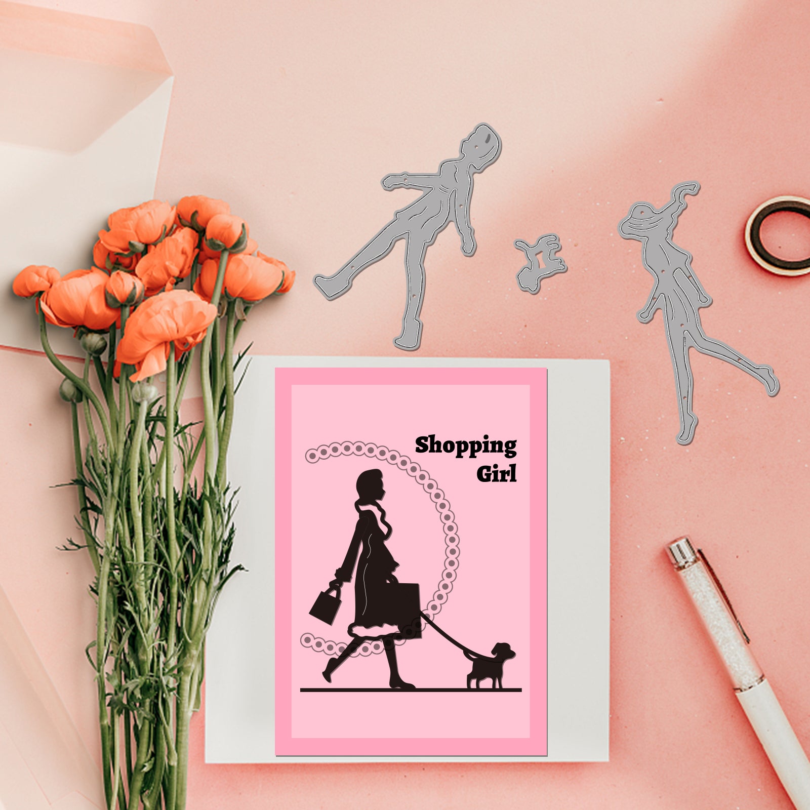 Globleland Shopping Girl, Black Friday Carbon Steel Cutting Dies Stencils, for DIY Scrapbooking/Photo Album, Decorative Embossing DIY Paper Card