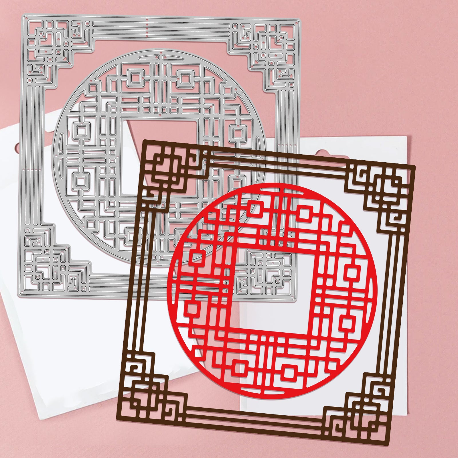 Globleland Chinese Frame Carbon Steel Cutting Dies Stencils, for DIY Scrapbooking/Photo Album, Decorative Embossing DIY Paper Card