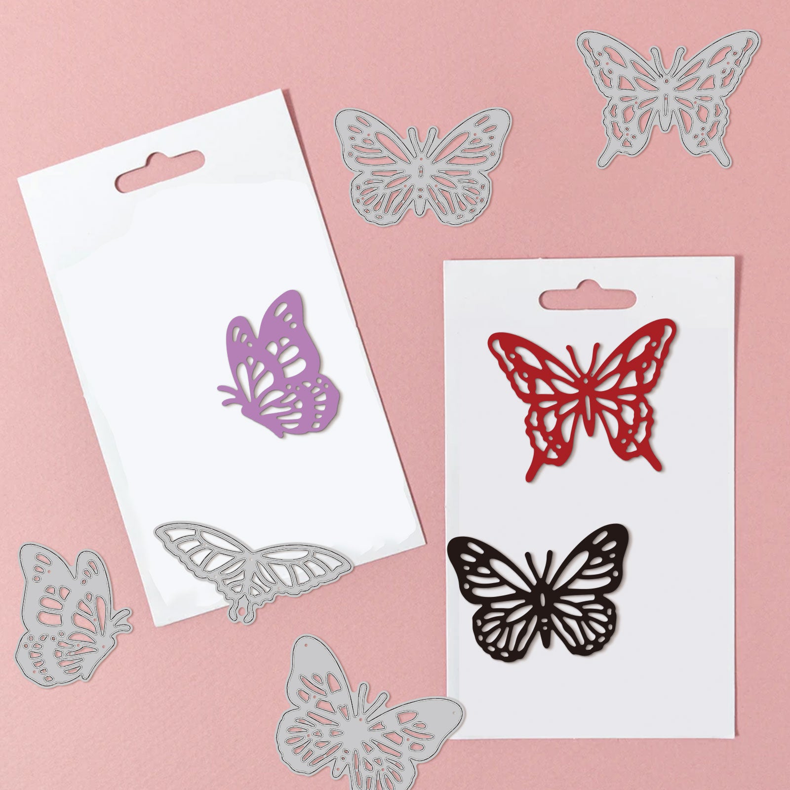 Globleland Carbon Steel Cutting Dies Stencils, for DIY Scrapbooking, Photo Album, Decorative Embossing Paper Card, Stainless Steel Color, Butterfly Pattern, 90~91x130~174x0.8mm, 2pcs/set
