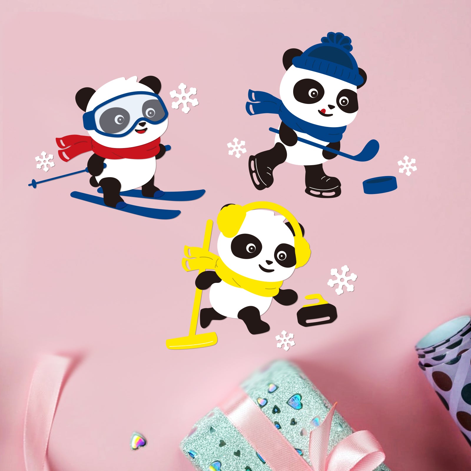 Globleland Skiing, Skating, Sports, Panda, Ice Hockey, Curling, Scarf, Hat, Goggles Carbon Steel Cutting Dies Stencils, for DIY Scrapbooking/Photo Album, Decorative Embossing DIY Paper Card