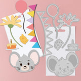 Globleland Mouse, Birthday, Cake, Candles, Balloons, Party Carbon Steel Cutting Dies Stencils, for DIY Scrapbooking/Photo Album, Decorative Embossing DIY Paper Card