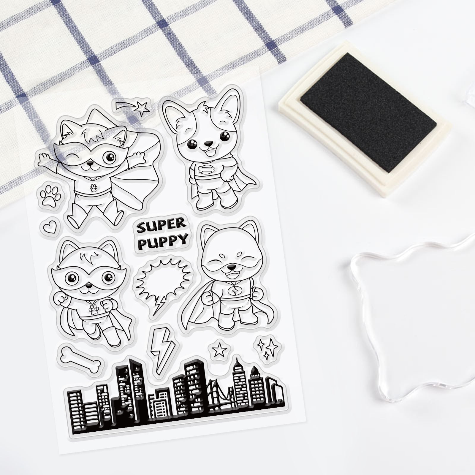 Globleland Animal, Dog, Superhero, Corgi, Shiba, City Clear Stamps Silicone Stamp Seal for Card Making Decoration and DIY Scrapbooking