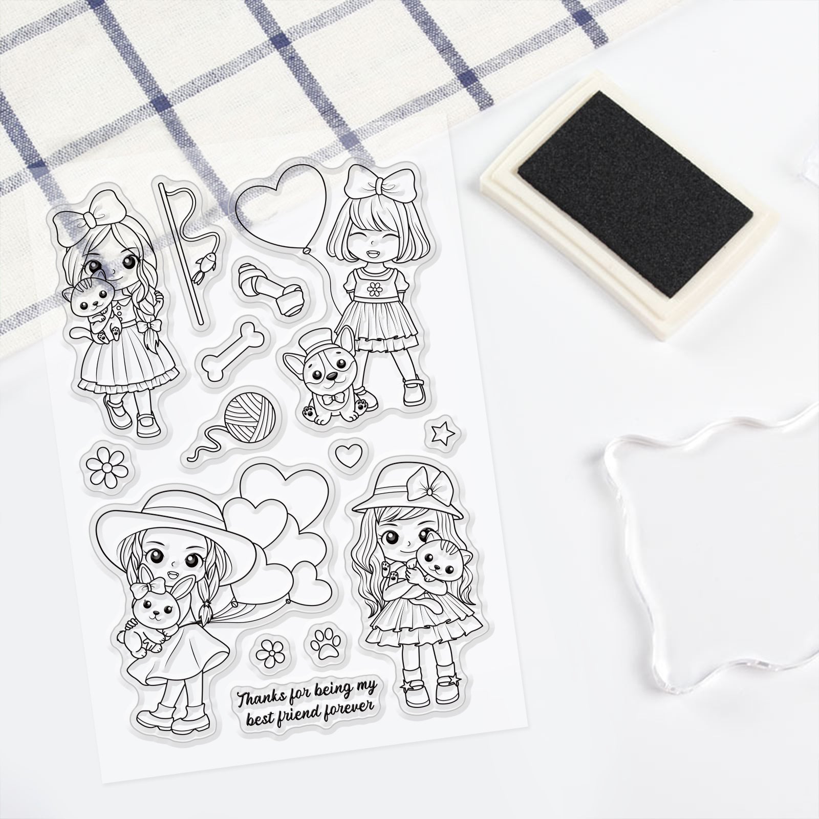 Globleland Animal, Girl, Friend, Cat, Dog, Rabbit Stamp Clear Silicone Stamp Seal for Card Making Decoration and DIY Scrapbooking