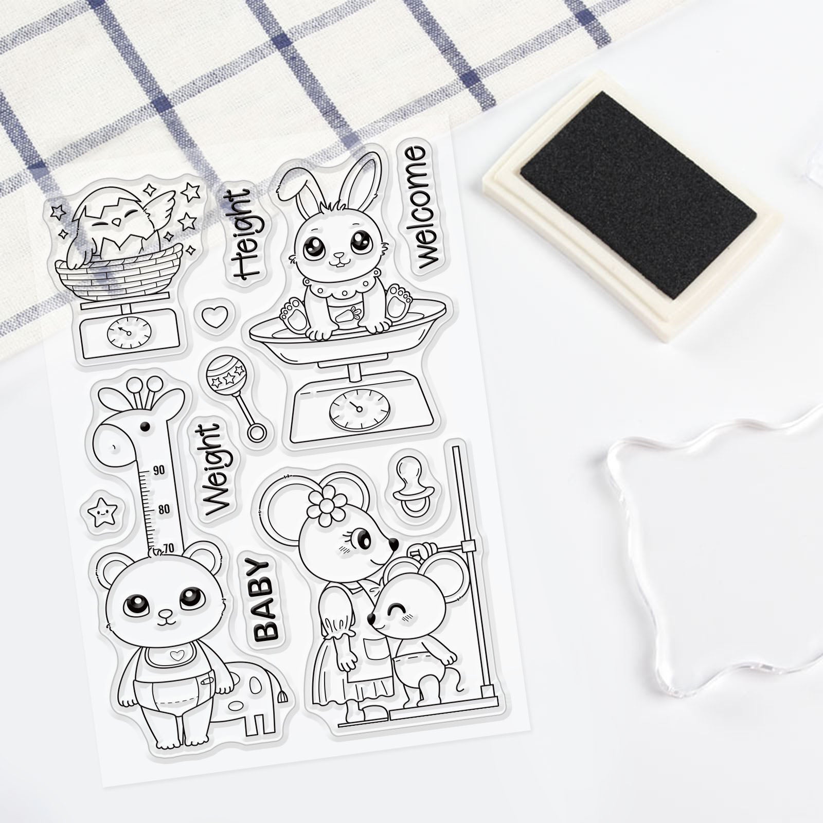 Globleland Animal, Baby, Weighing, Rabbit, Bear, Rat, Chicken Clear Silicone Stamp Seal for Card Making Decoration and DIY Scrapbooking