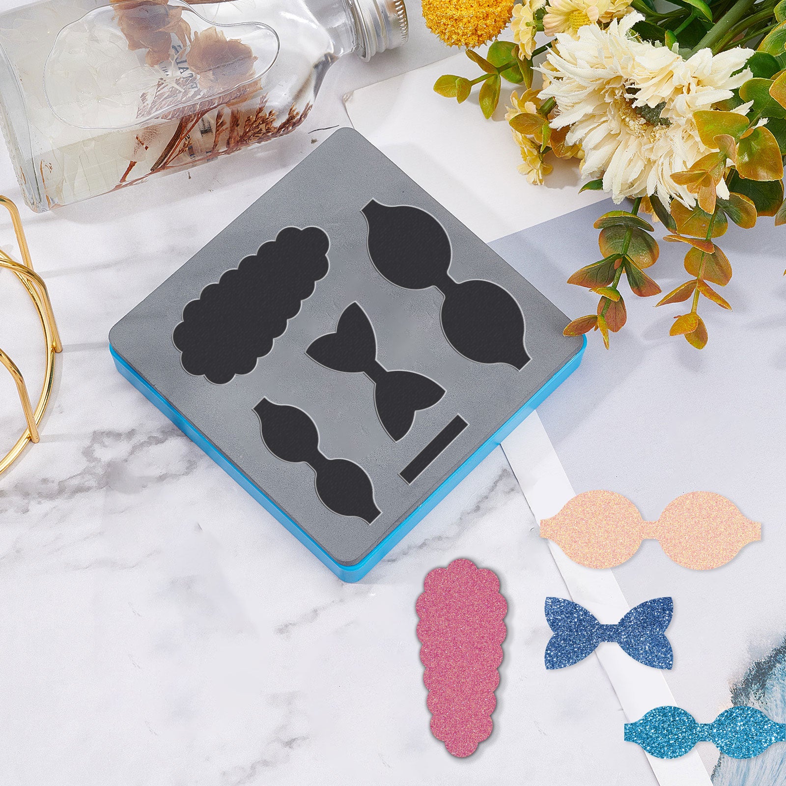 Globleland Die Cutting Leather Bow Hairpin Earring Cutting Dies Stencil Embossing Craft Decor Leather Mold Template Protective Rubber Box for DIY Paper Card