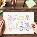 Globleland Girl, Spring, Flowers, Bike, Dog Clear Stamps Silicone Stamp Seal for Card Making Decoration and DIY Scrapbooking