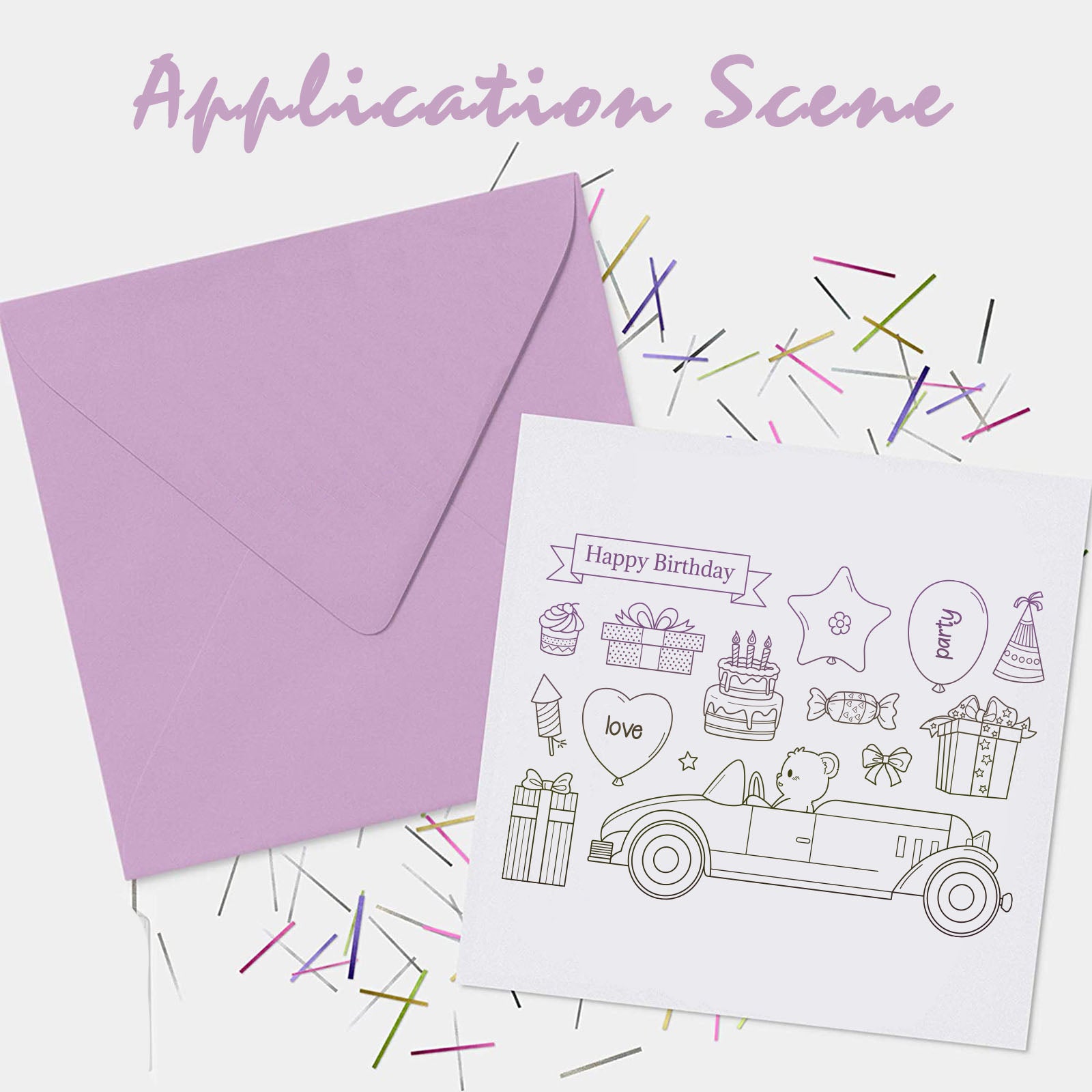 Globleland Car, Birthday, Gift, Cake, Balloon Clear Silicone Stamp Seal for Card Making Decoration and DIY Scrapbooking