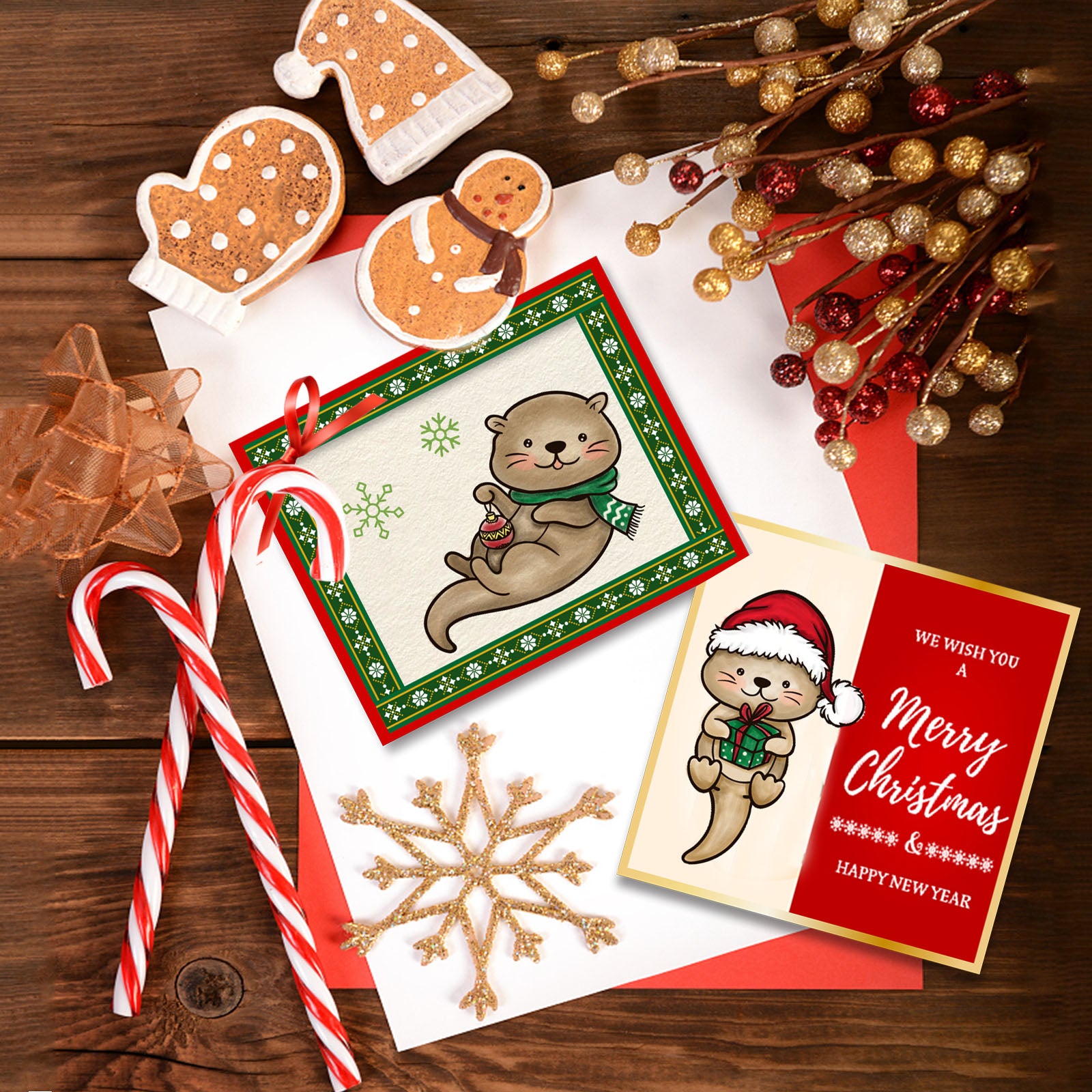 Globleland Otter, Christmas Clear Stamps Silicone Stamp Seal for Card Making Decoration and DIY Scrapbooking