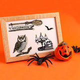Globleland Halloween Clear Stamps, Broom, Owl, Pumpkin, Skull, Spider Web, Bat Clear Silicone Stamp Seal for Card Making Decoration and DIY Scrapbooking
