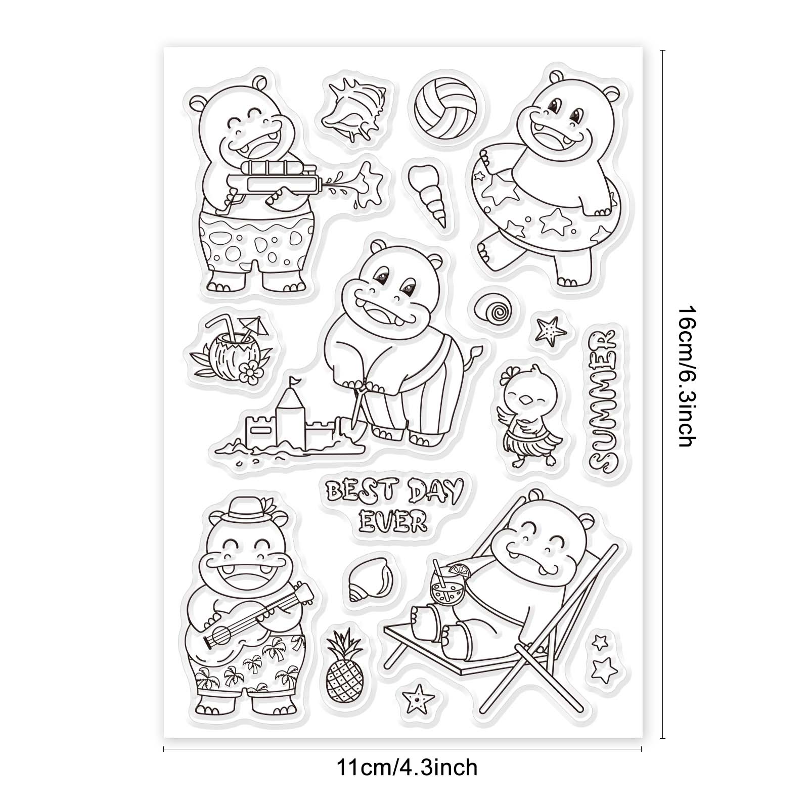 Globleland Summer, Beach, Animals, Water Guns, Shells, Starfish, Fruits Clear Silicone Stamp Seal for Card Making Decoration and DIY Scrapbooking