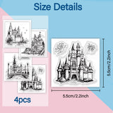 Globleland 4Pcs 4 Styles PVC Stamp, for DIY Scrapbooking, Castle, 55x55mm, 1pc/style