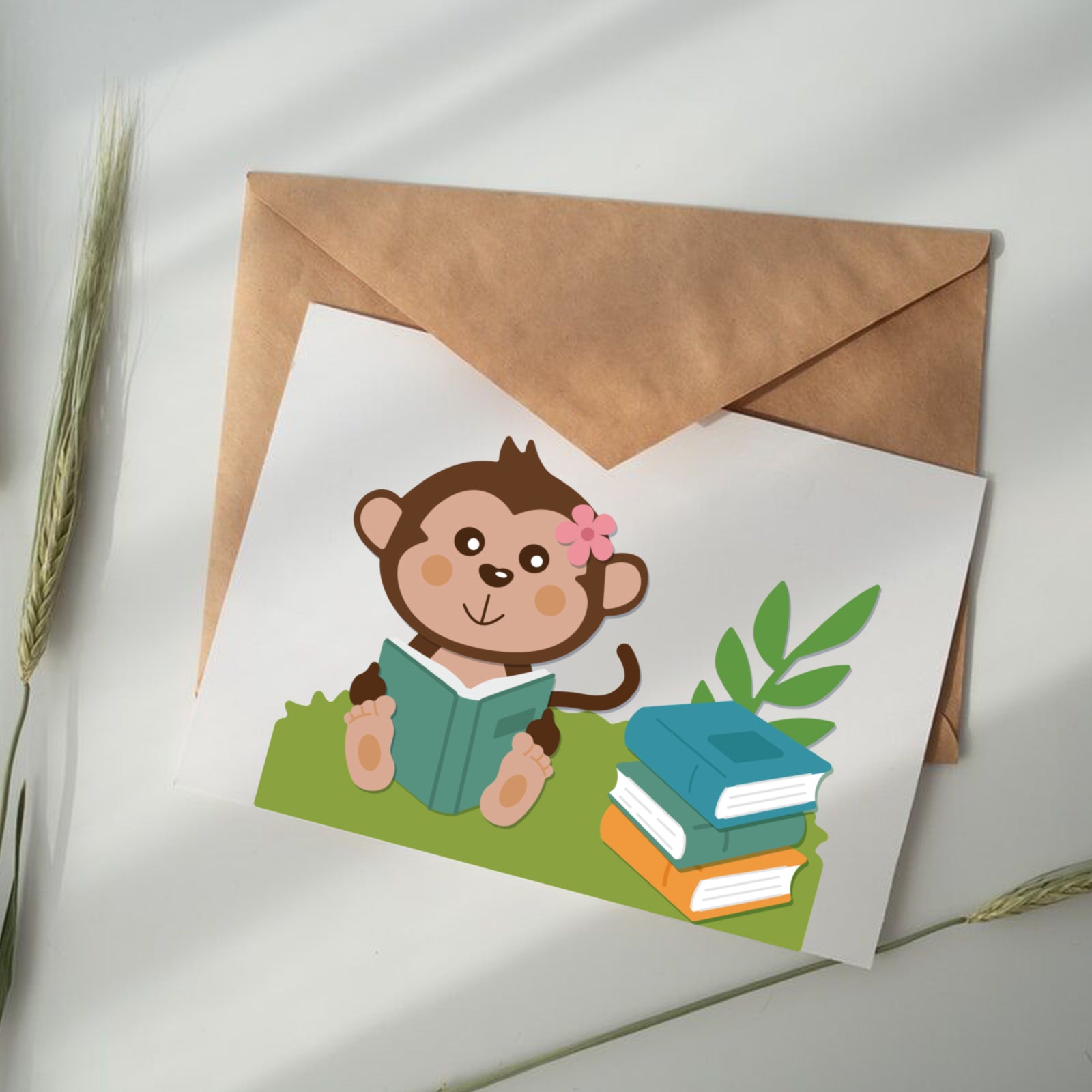 Globleland Reading Monkey, Reading, Books, Bananas, Nature, Grass, Clouds, Butterflies, Climbing Trees Carbon Steel Cutting Dies Stencils, for DIY Scrapbooking/Photo Album, Decorative Embossing DIY Paper Card