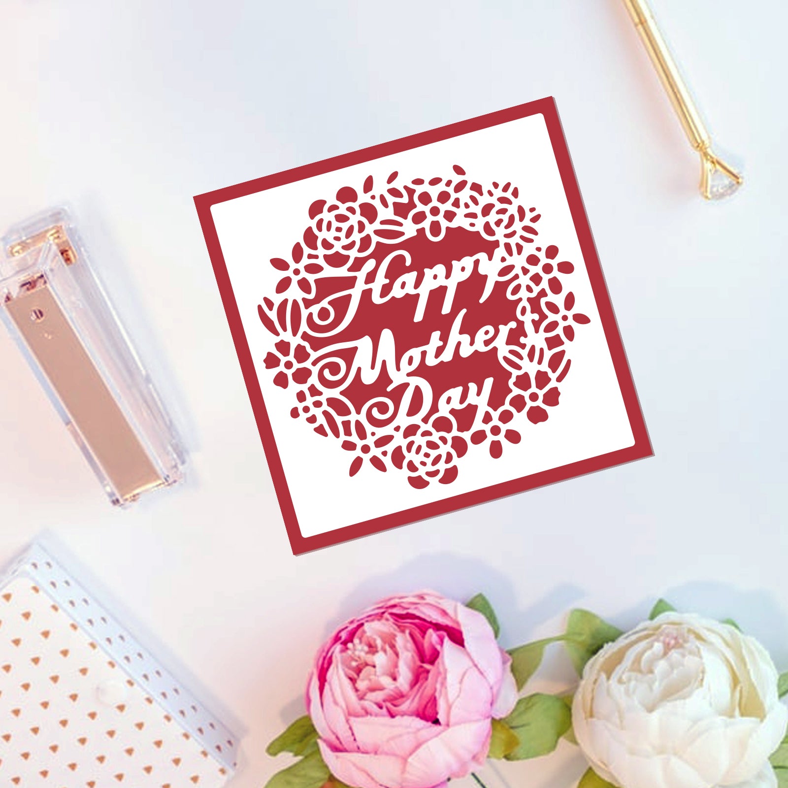 Globleland Mother's Day, Greeting Card, Happy Mother's Day Text, Flowers, Frame Carbon Steel Cutting Dies Stencils, for DIY Scrapbooking/Photo Album, Decorative Embossing DIY Paper Card