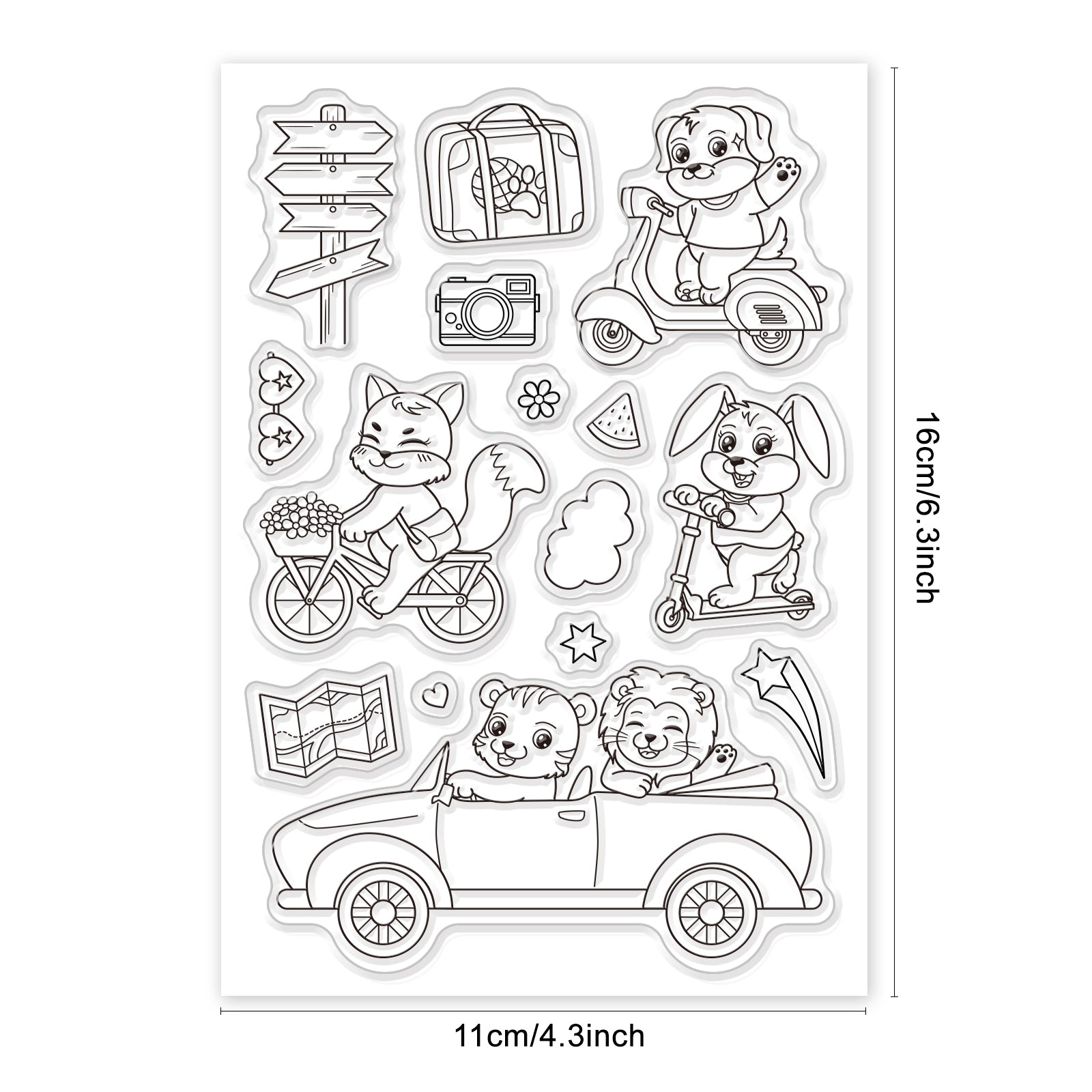Globleland Travel, Animals, Vehicles, Maps, Suitcases Clear Silicone Stamp Seal for Card Making Decoration and DIY Scrapbooking