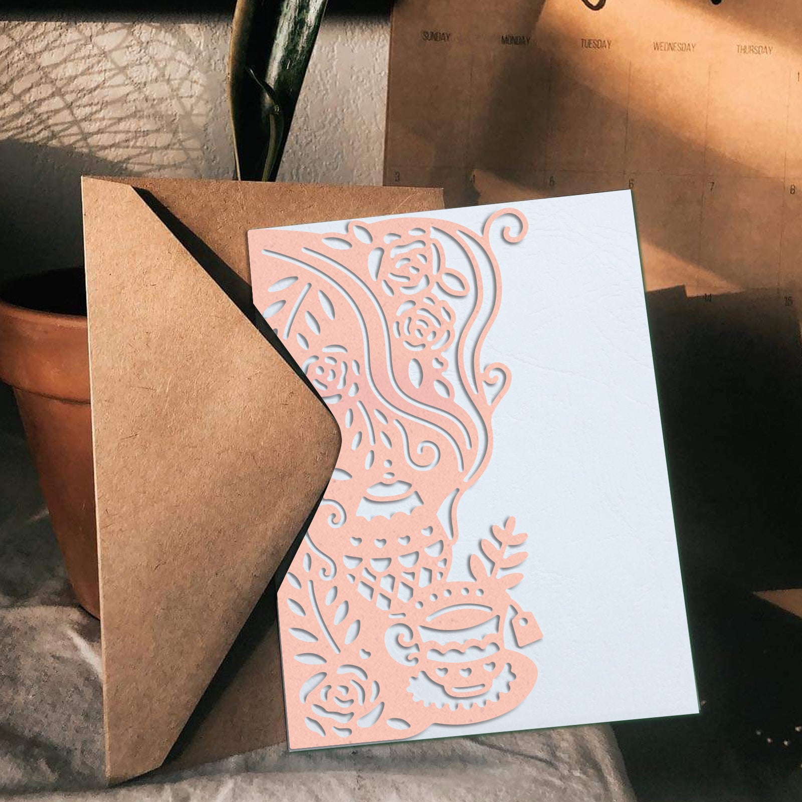 GLOBLELAND Afternoon Tea Corner Carbon Steel Cutting Dies Stencils, for DIY Scrapbooking/Photo Album, Decorative Embossing DIY Paper Card