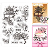 Globleland Custom PVC Plastic Clear Stamps, for DIY Scrapbooking, Photo Album Decorative, Cards Making, March Cherry Blossom, 160x110x3mm