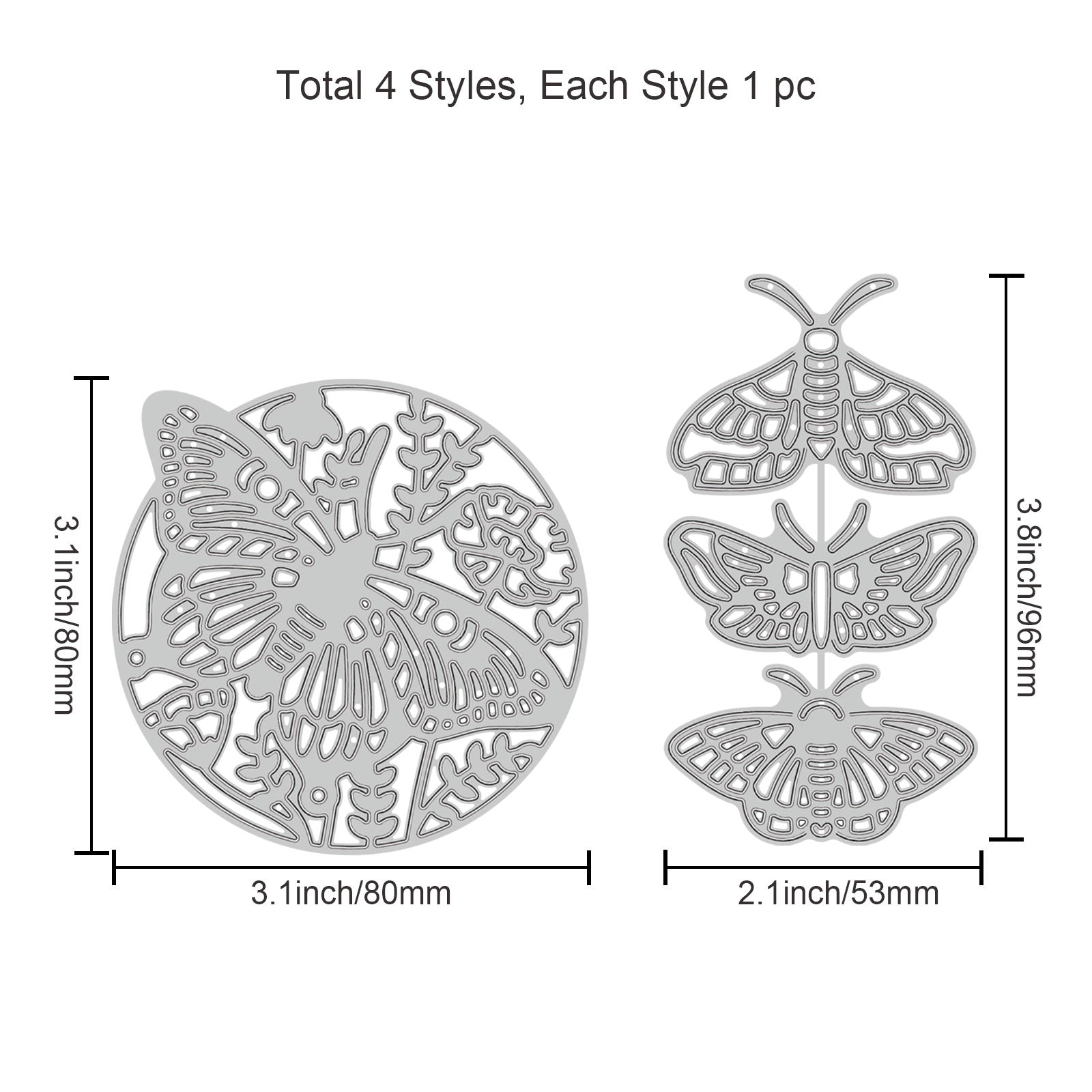 Globleland 4pcs Butterfly Frame, 3D Moth Carbon Steel Cutting Dies Stencils, for DIY Scrapbooking/Photo Album, Decorative Embossing DIY Paper Card