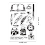 Globleland Ink Bottle Stamp, Variety of Pens, Book, Coffee Clear Silicone Stamp Seal for Card Making Decoration and DIY Scrapbooking