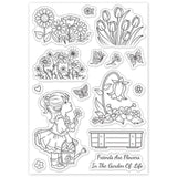 Globleland Garden, Girl with Butterflies, Tulips, Sunflowers, Lily of the Valley, Dandelions Clear Silicone Stamp Seal for Card Making Decoration and DIY Scrapbooking