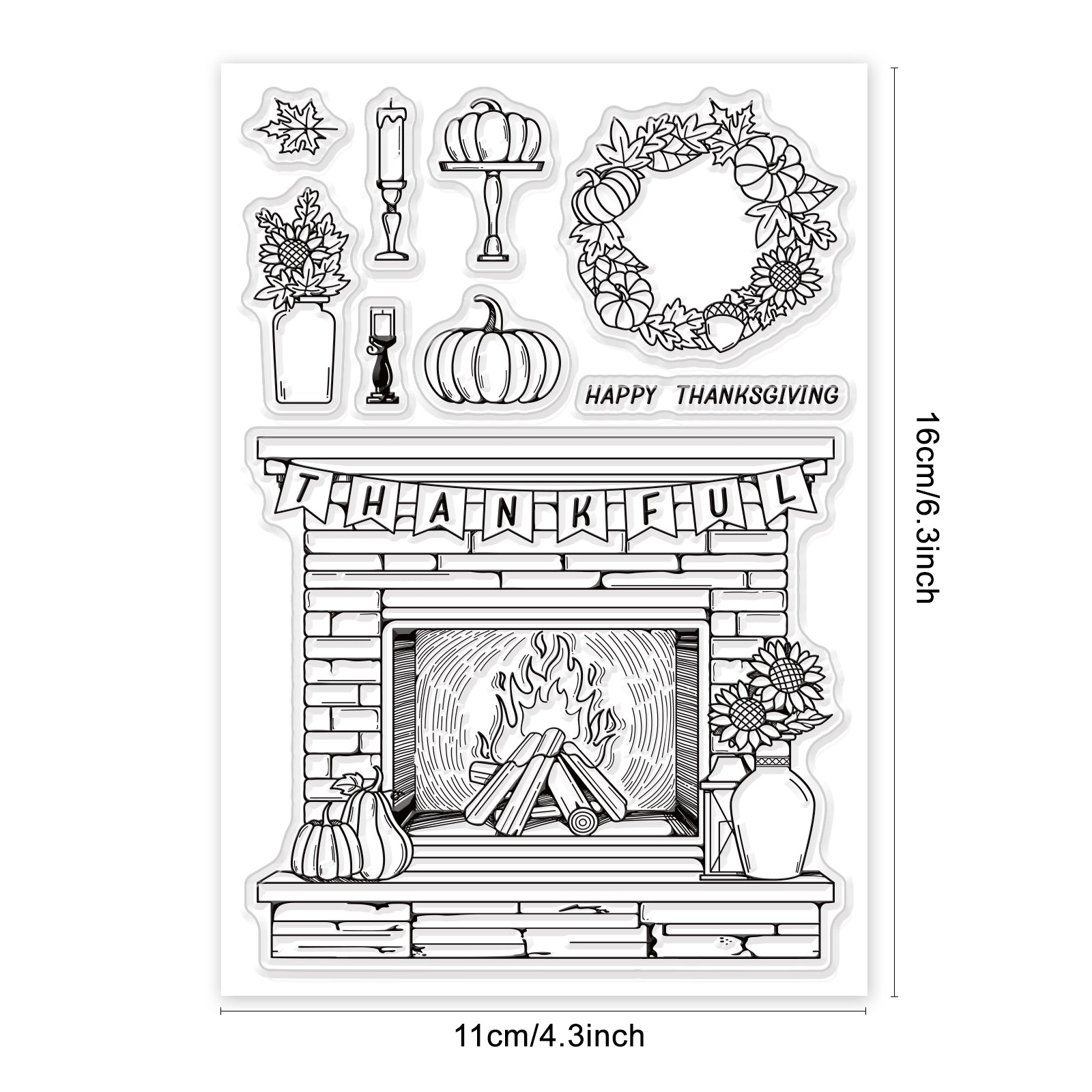 Globleland Thanksgiving, Fireplace, Autumn Clear Silicone Stamp Seal for Card Making Decoration and DIY Scrapbooking
