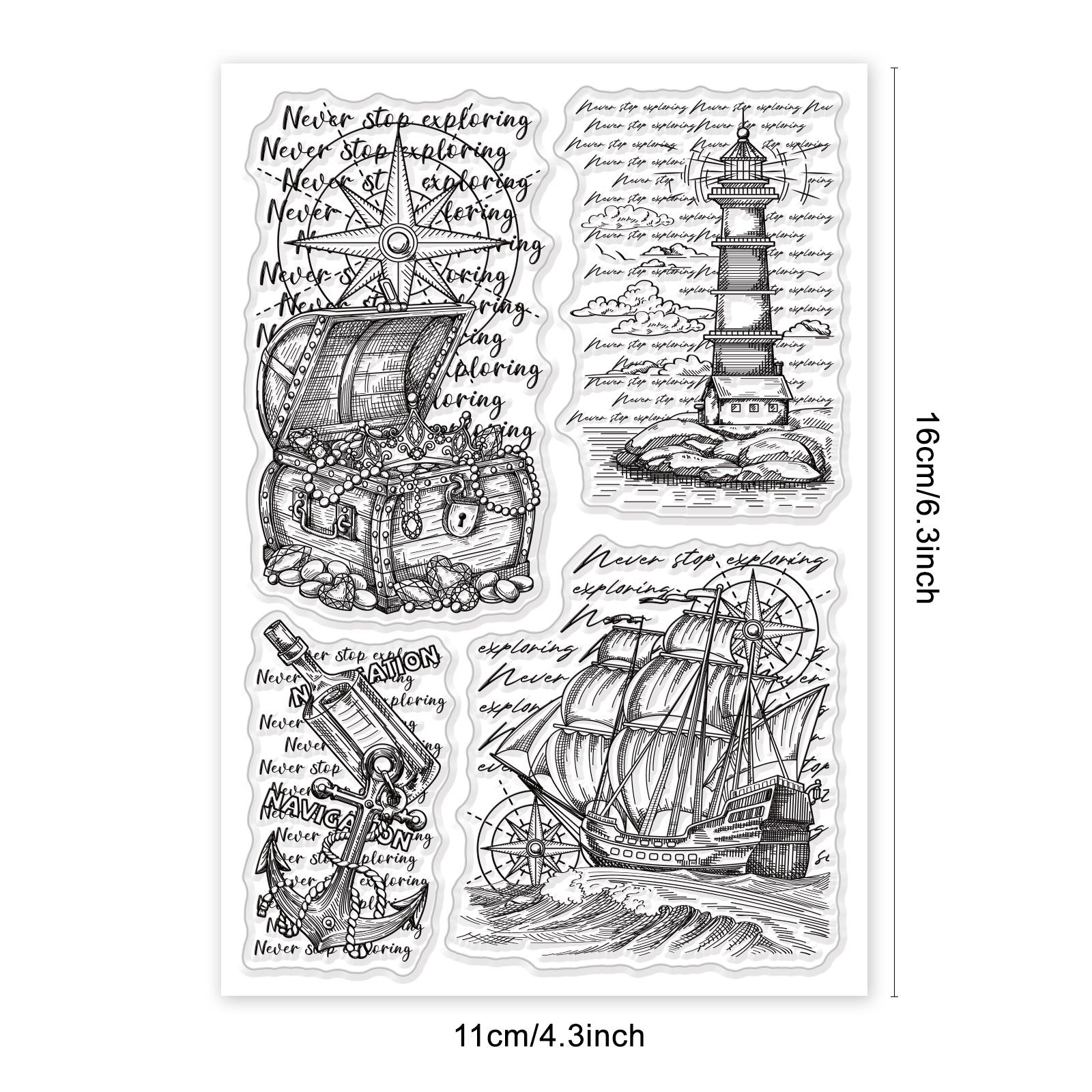 Globleland Nautical, Retro Style, English Background, Treasure Chest, Lighthouse, Anchor, Sailboat Clear Stamps Seal for Card Making Decoration and DIY Scrapbooking