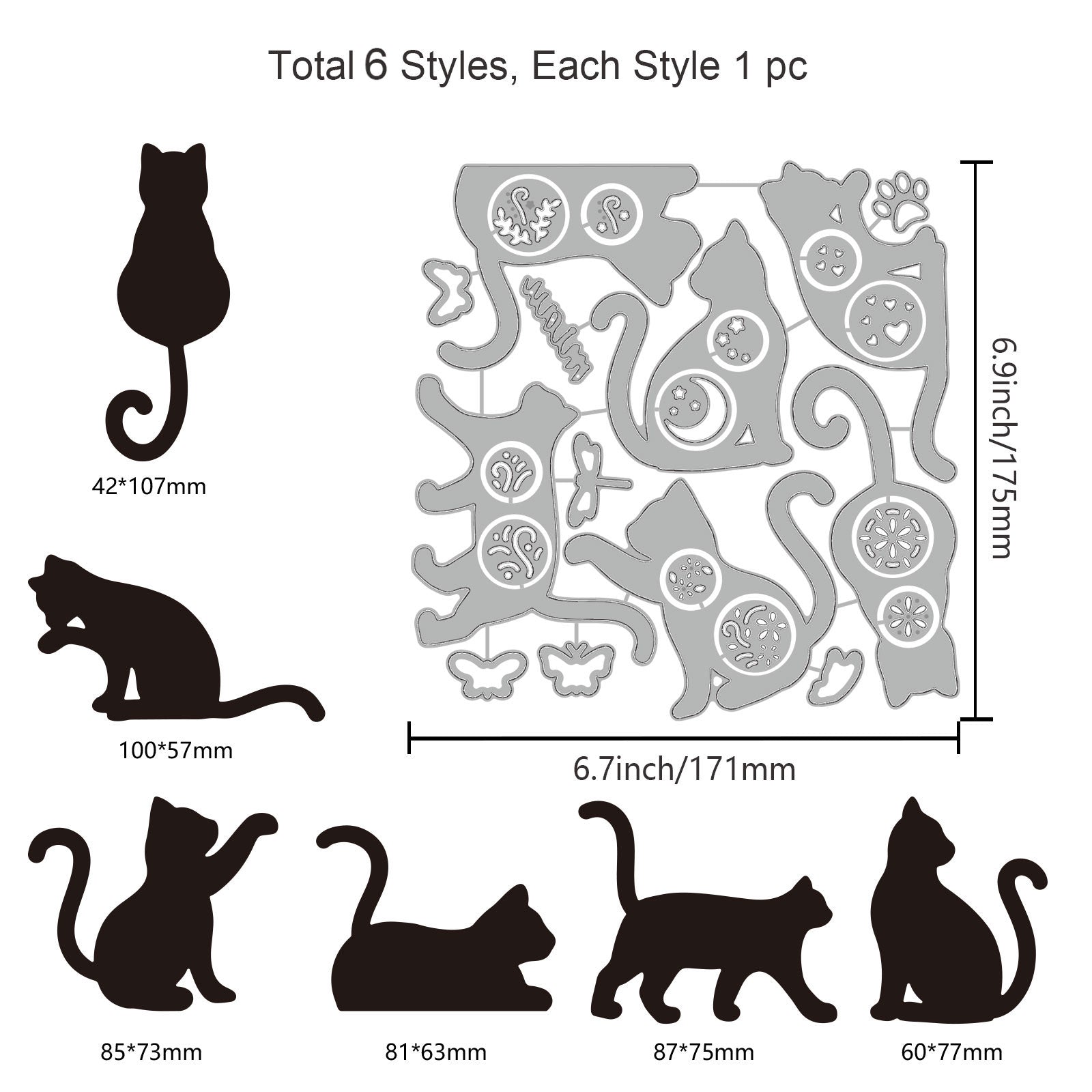Globleland Carbon Steel Cutting Dies Stencils, for DIY Scrapbooking, Photo Album, Decorative Embossing Paper Card, Stainless Steel Color, Cat Pattern, 171x175x0.8mm