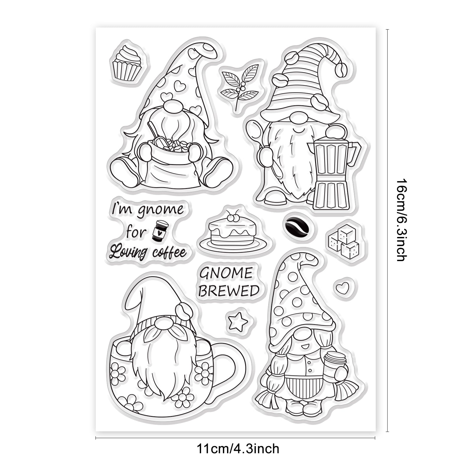 Globleland Gnome, Coffee, Drink, Elf Clear Silicone Stamp Seal for Card Making Decoration and DIY Scrapbooking