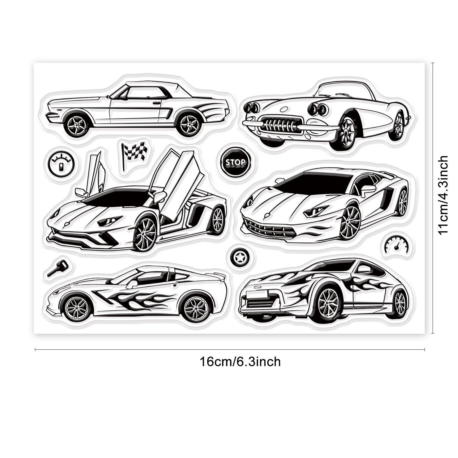 Globleland Sports Car, Car, Retro Stamp Clear Silicone Stamp Seal for Card Making Decoration and DIY Scrapbooking