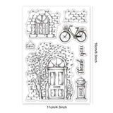 Globleland Door, Window, Bicycle, Tree, Mailbox, Scene Outside the Door, Scenery Clear Silicone Stamp Seal for Card Making Decoration and DIY Scrapbooking