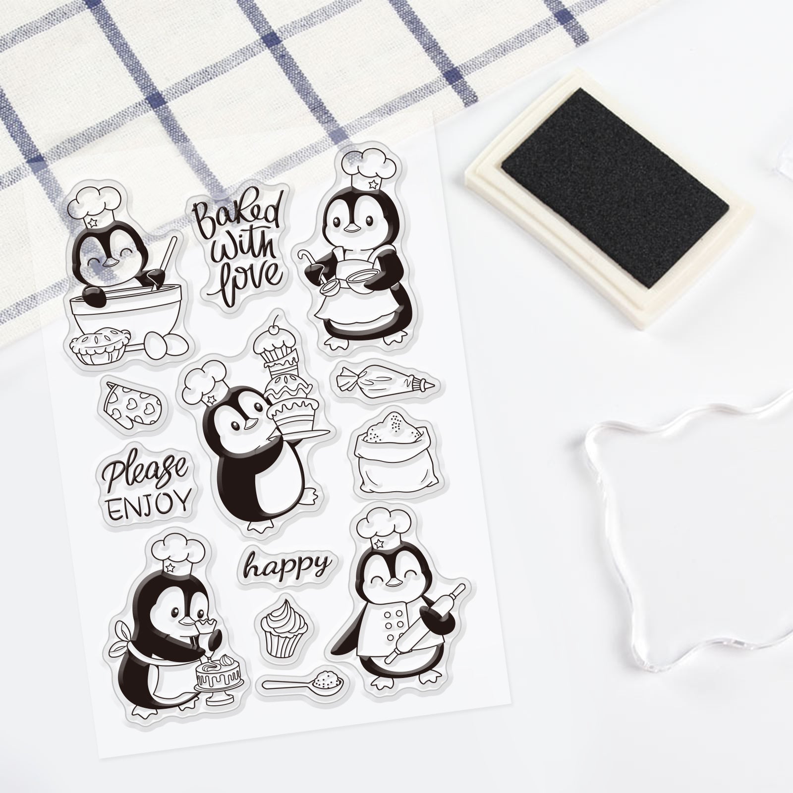 Globleland Penguin, Chef, Baking, Dessert, Cake Clear Silicone Stamp Seal for Card Making Decoration and DIY Scrapbooking