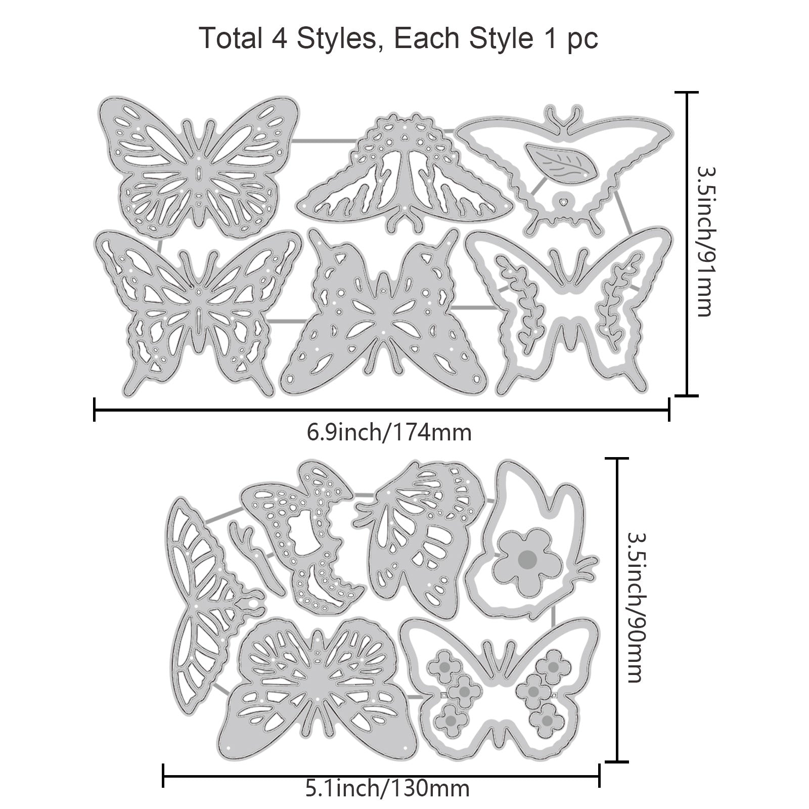 Globleland Carbon Steel Cutting Dies Stencils, for DIY Scrapbooking, Photo Album, Decorative Embossing Paper Card, Stainless Steel Color, Butterfly Pattern, 90~91x130~174x0.8mm, 2pcs/set