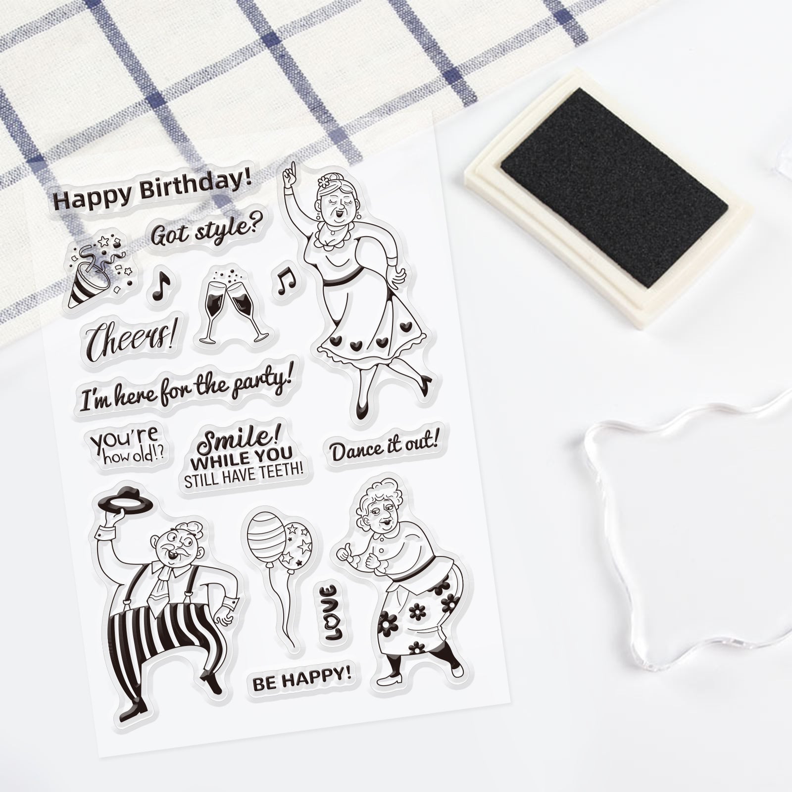 Globleland Clear Silicone Stamp Seal for Card Making Decoration and DIY Scrapbooking, Includes the Phrases, Old Man, Party
