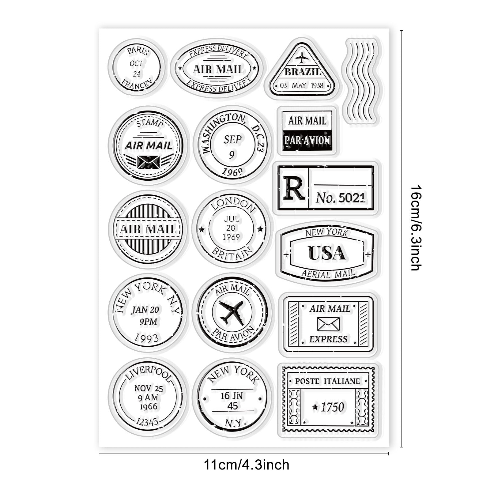Globleland Postage, City Commemorative Air Mail Stamp, Air Mail Stamp Clear Silicone Stamp Seal for Card Making Decoration and DIY Scrapbooking