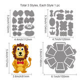 Globleland 3Pcs 3 Styles Carbon Steel Cutting Dies Stencils, for DIY Scrapbooking, Photo Album, Decorative Embossing Paper Card, Stainless Steel Color, Animal Hexagon Box Pattern, Mixed Patterns, 112~120x132~134x0.8mm, 3pcs/set
