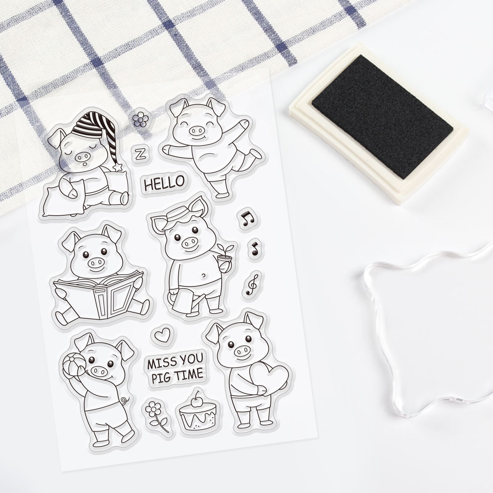 Globleland Cute Pig, Read, Sleep, Dance, Garden, Flower, Love Clear Silicone Stamp Seal for Card Making Decoration and DIY Scrapbooking
