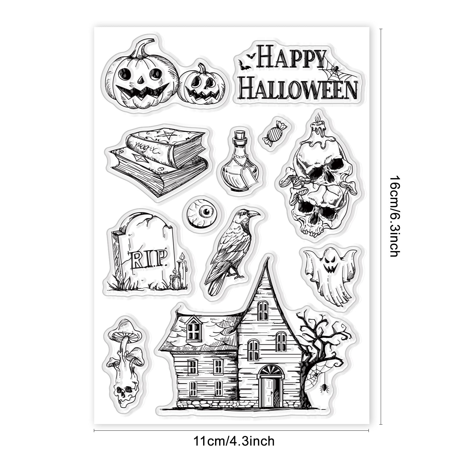 Globleland Halloween, Pumpkin, Spider Webs, Ghosts, Books Clear Stamps Silicone Stamp Seal for Card Making Decoration and DIY Scrapbooking
