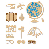 Globleland Travel, Globe, Suitcase, Airplane, Tent, Sunglasses, Street Signs, Map, Camera, Compass Carbon Steel Cutting Dies Stencils, for DIY Scrapbooking/Photo Album, Decorative Embossing DIY Paper Card