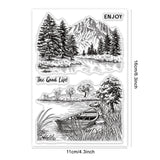 Globleland Landscape, Forest, River, Lake, Boat, Mountains and Trees Background Clear Silicone Stamp Seal for Card Making Decoration and DIY Scrapbooking
