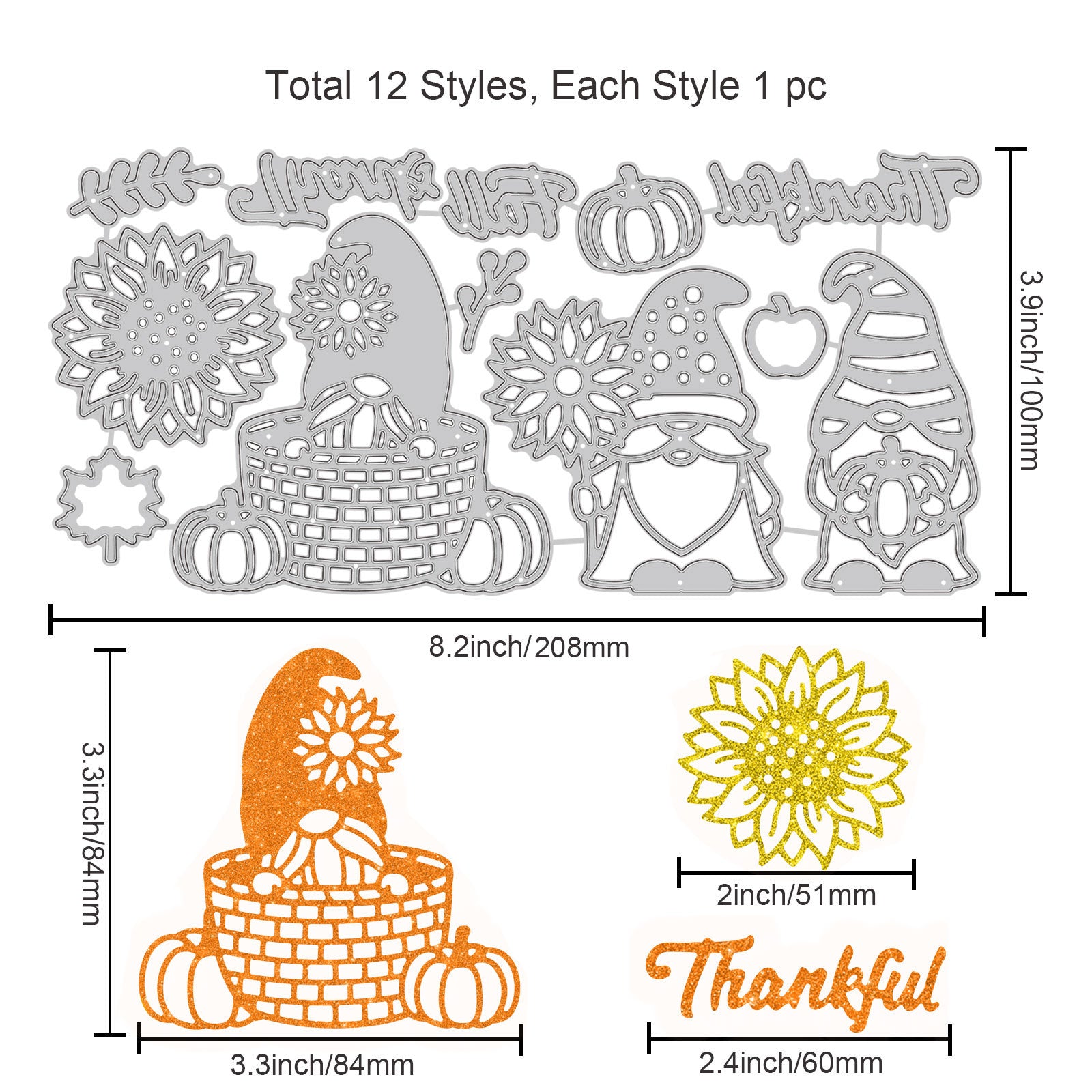 Globleland Thanksgiving, Gnome, Autumn, Sunflower, Pumpkin Carbon Steel Cutting Dies Stencils, for DIY Scrapbooking/Photo Album, Decorative Embossing DIY Paper Card