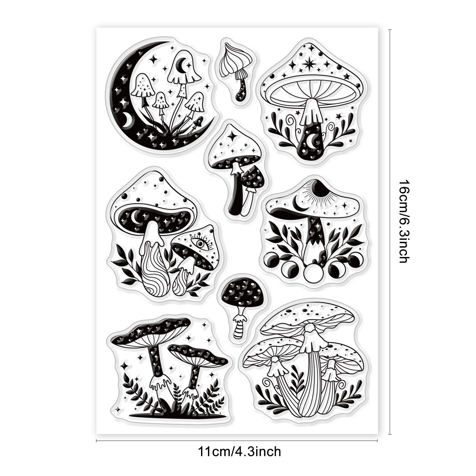 Globleland Magic Mushroom, Dream Mushroom, Floral Mushroom, Fungus, Star Moon Sun Clear Stamps Silicone Stamp Seal for Card Making Decoration and DIY Scrapbooking