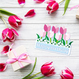 Globleland Tulips, Happy Birthday, Flower Arrangement 3D Carbon Steel Cutting Dies Stencils, for DIY Scrapbooking/Photo Album, Decorative Embossing DIY Paper Card