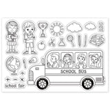 Globleland School Bus, School, Sun, Books, Apple, School Supplies Clear Silicone Stamp Seal for Card Making Decoration and DIY Scrapbooking
