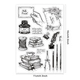 Globleland School Supplies, Pens, Ink, Books Clear Stamps Seal for Card Making Decoration and DIY Scrapbooking